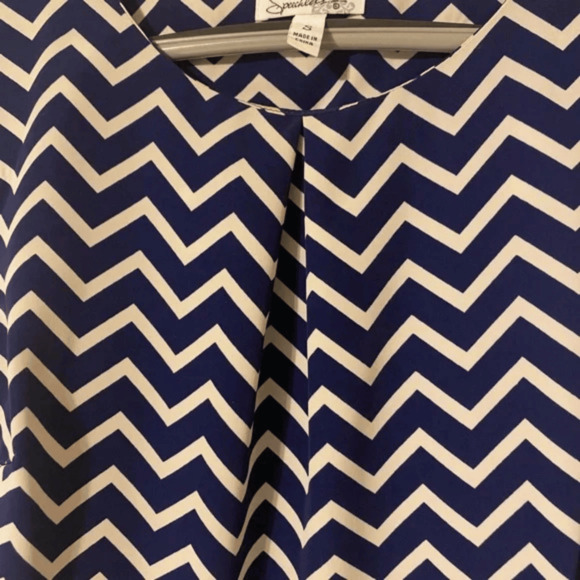 Speechless Size Small A-line Dress Chevron Navy Blue Knee Length Cap Sleeves - Picture 3 of 6